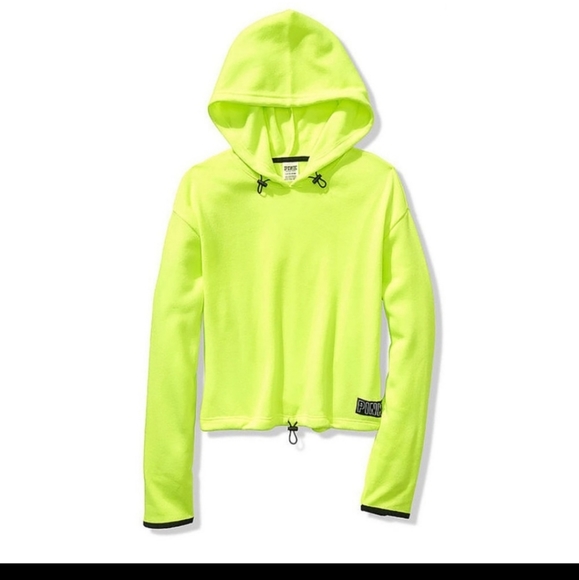 STUNNING VS PINK NEON YELLOW KNIT CROP HOODIE WITH BUNGEE CORDS - Picture 3 of 13